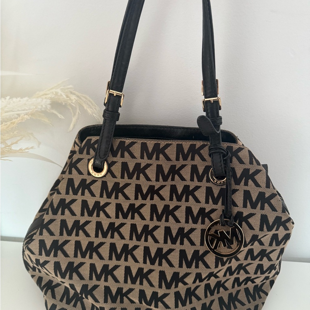 Michael Kors Tan and Black MK Logo Shoulder Bag